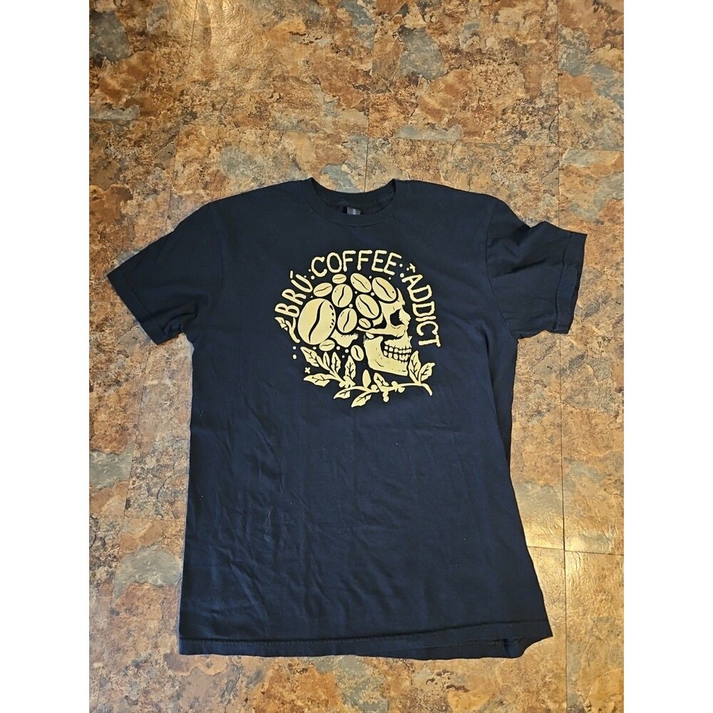Bru‎ Coffee Addict Teeshirt Gildan Tee shirt Black Size M 20" Chest (B12)